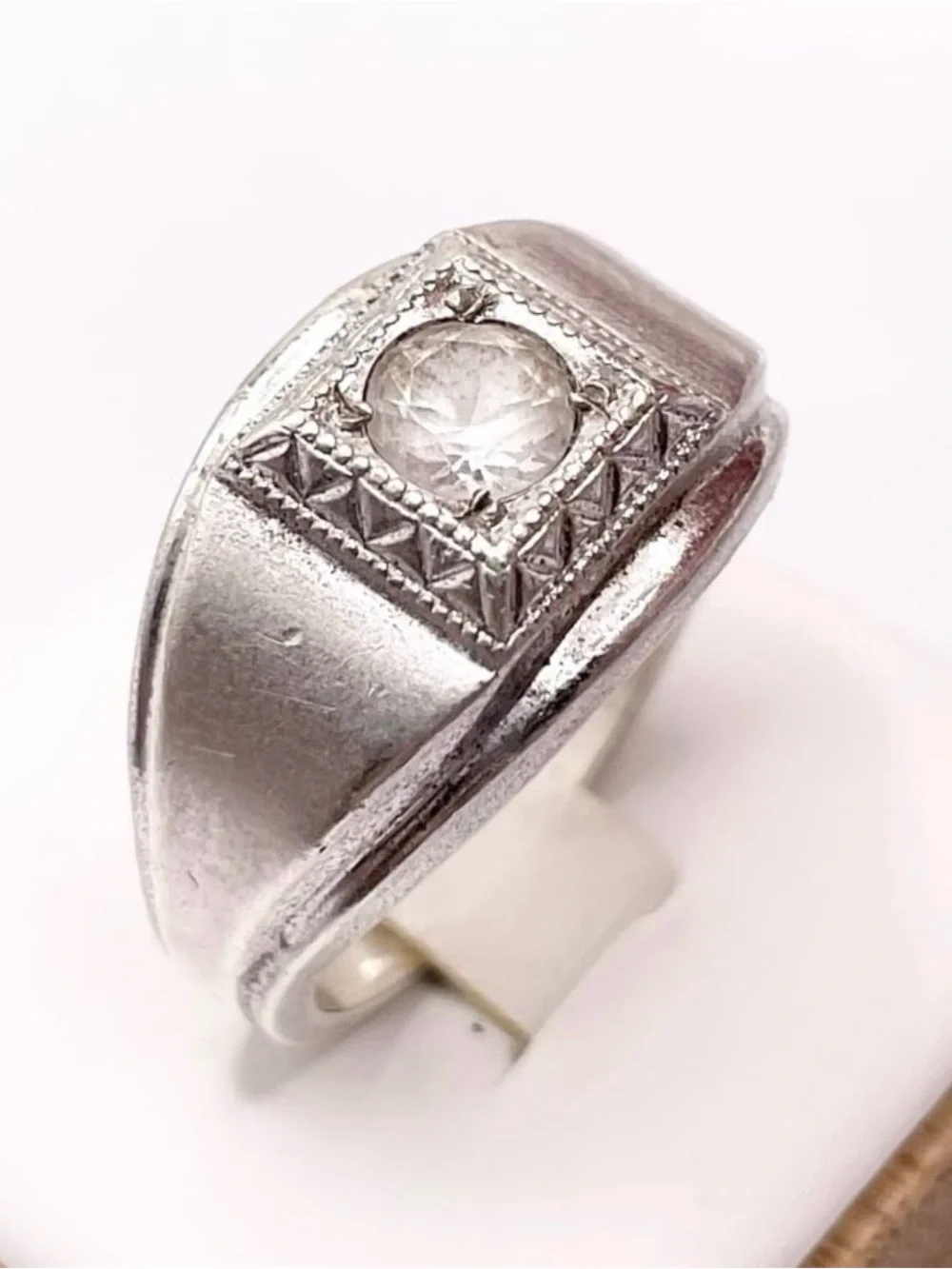 Size 10.5 Vintage ESPO white topaz 925 Sterling Silver Ring